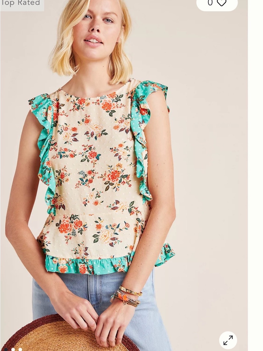 Farm Rio Maggie Ruffled Blouse Floral Swiss Dot Top Anthropologie Size S